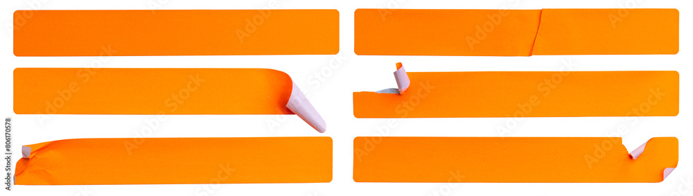 A set of fluorescent orange rectangular paper sticker label isolated on white background. A set of fluorescent orange rectangular paper sticker label isolated on white background.