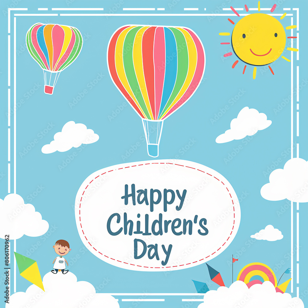 Naklejka premium Global Celebration of Children's Day. Illustration Featuring Happy Children Enjoying Fun and Togetherness, Promoting Education and Friendship in a Colourful and Joyful Event
