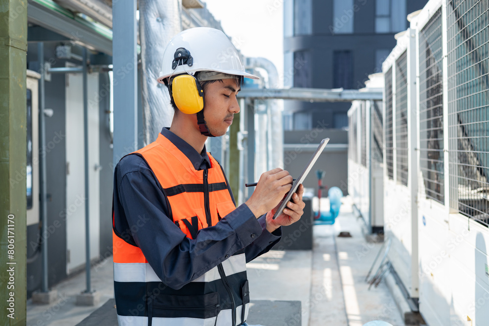 Engineer under industrial inspection Large water heaters are used in high-rise condominiums Engineer under industrial inspection Large water heaters are used in high-rise condominiums