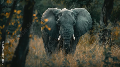 An elephant walking through the tall grass