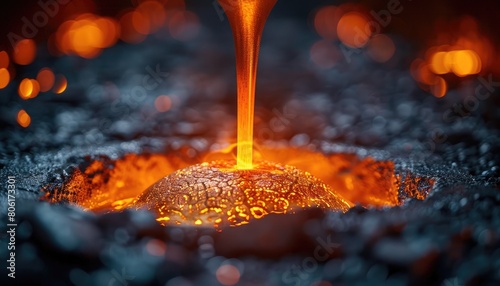 Molten metal being poured into a mold photo