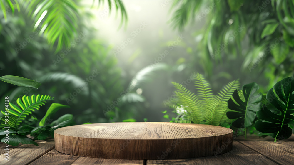 Empty rustic wooden table with tree background and nature Tropical green leaves flowers background To display and present products Empty rustic wooden table with tree background and nature Tropical green leaves flowers background To display and present products
