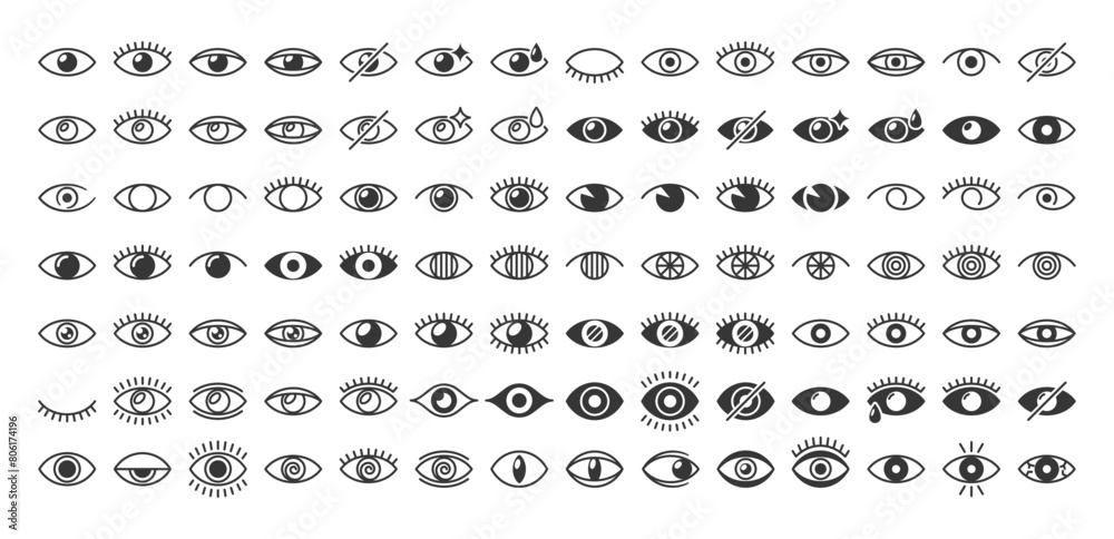 Big Set of Eye Icons Features A Range Of Styles From Minimalist To Intricate, Suitable For Various Design Projects Big Set of Eye Icons Features A Range Of Styles From Minimalist To Intricate, Suitable For Various Design Projects