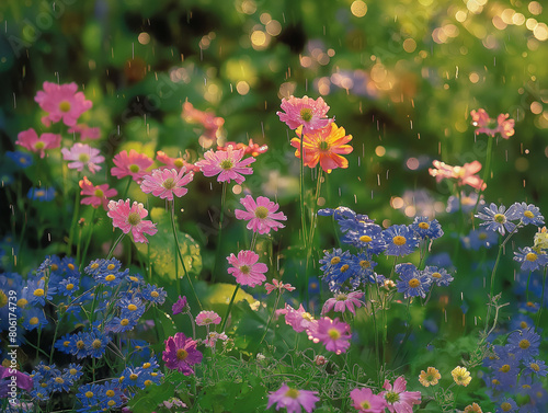 flowers in the garden in the morning