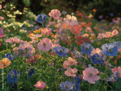 flowers in the garden in the morning