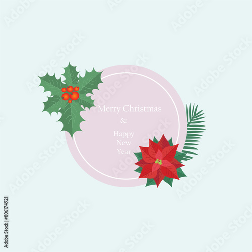 Merry Christmas and Happy New Year greeting card template. Vector illustrations for background, greeting card, party invitation card, website banner, social media banner, marketing material.
