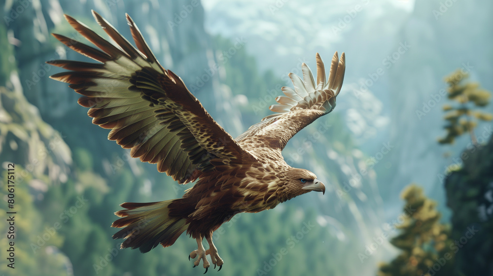 Fototapeta premium Golden Eagle Soars Over Mountains