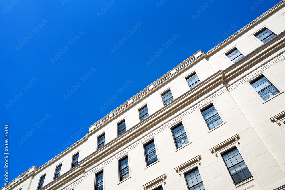 Georgian architecture detail and blue sky with space for text, London, UK