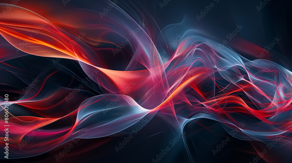 Red and Blue Waves on Black Background