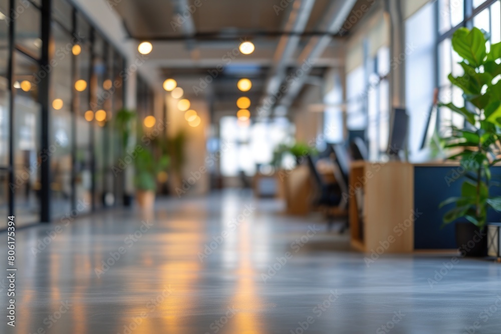 modern open space office interior with blurred business colleagues