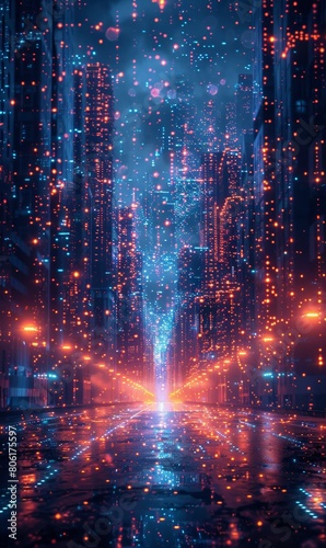 futuristic smart city with digital web network, future in cyberspace, technology sci-fi concept