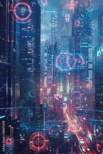 futuristic smart city with digital web network, future in cyberspace, technology sci-fi concept