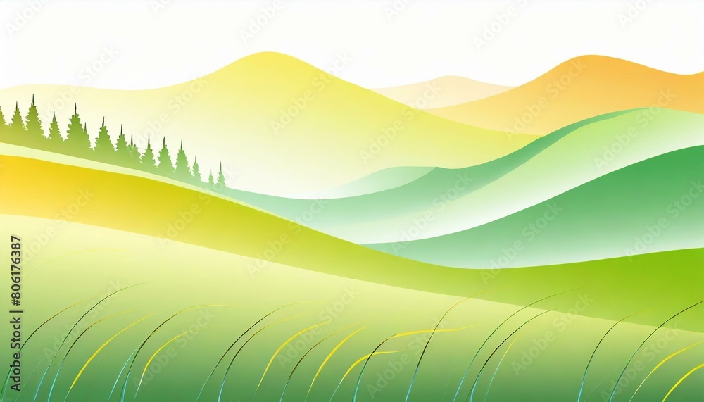 Obraz premium 真夏、草の香り、心地よい暑さ、森林をシンプルなグラデーションで表現する generated by AI