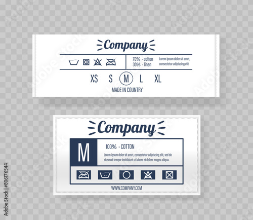 Two Clothing Labels Realistic 3d Vector Design, Illustrating Size Options, Fabric Content Such As Cotton And Linen