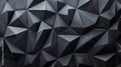 Textured black geometric pattern with a 3D effect for a modern and artistic background Black crystal background with triangles An abstract black background with many triangular shapes