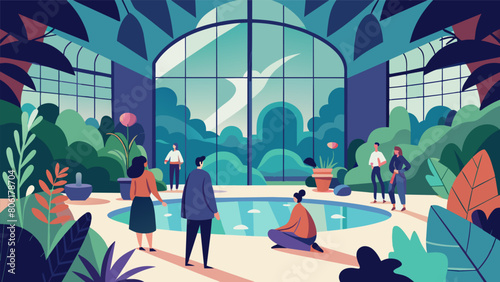 A peaceful retreat for those seeking a moment of solitude as they wander through the indoor botanical garden and take in the beauty of their. Vector illustration