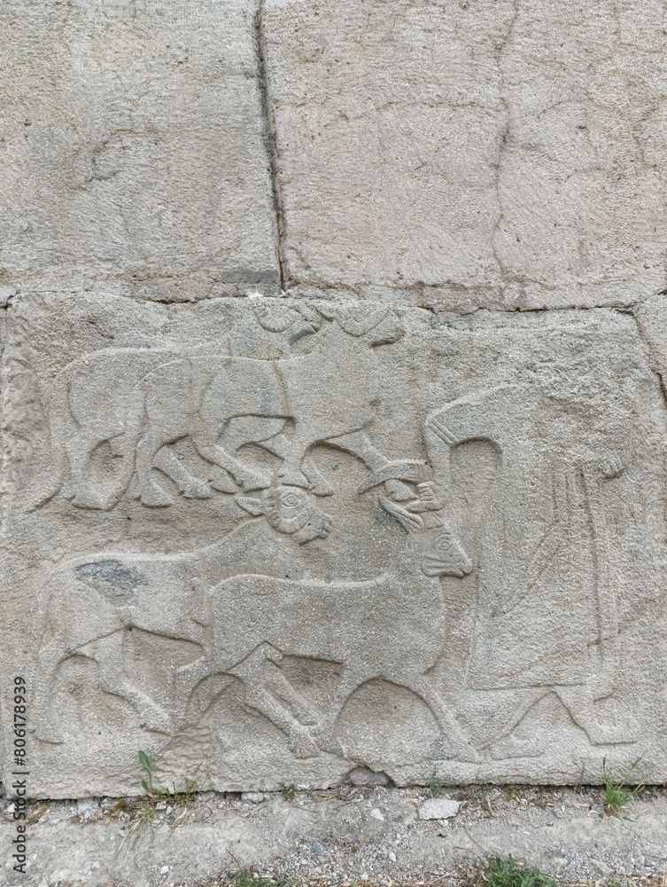 Hittite civilization. Ancient and historical city. on the walls figures. Alacahoyuk, Corum, Turkey