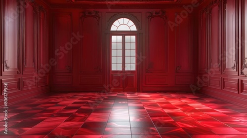 The floor and walls of the room are red as the background  empty red studio room used as background for display your products  Red empty room with lights on the wall  3D rendering 