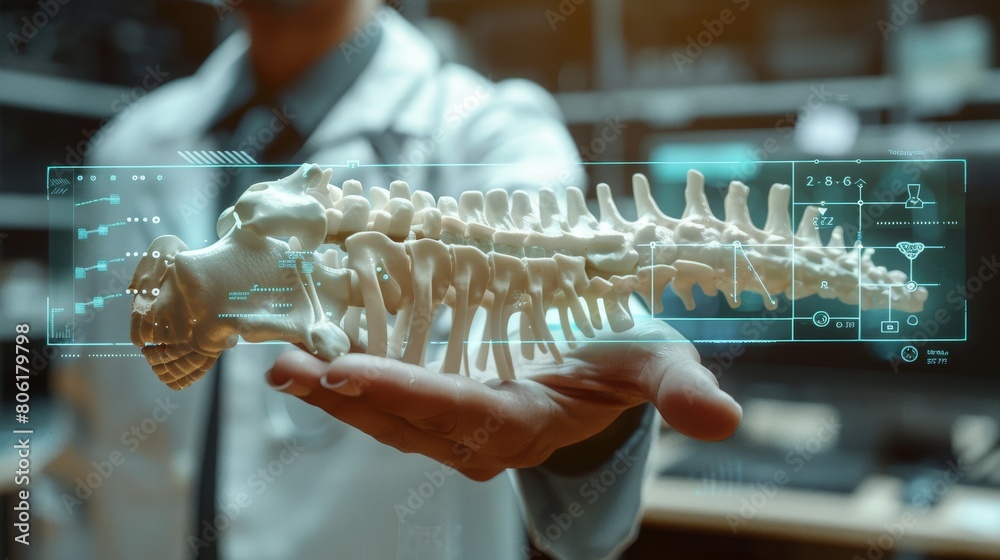 Obraz premium Surgeon holding a 3D printed spine.