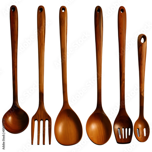 A collection of wooden kitchen utensils Transparent Background Images 