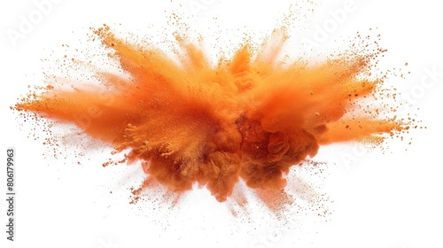 Orange color dust explosion on white background, Freeze motion of orange powder exploding © Anzhela