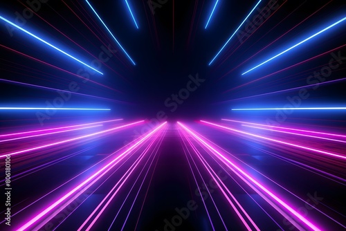 Abstract lines tech speed movement pattern design background concept, illuminating pink and blue neon glow. Generative AI  © Monirknn