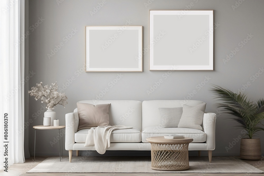 mock up wall art modern living room with sofa lanscape printable
