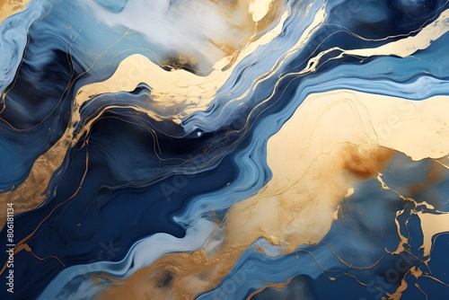 Abstract ocean- ART. Natural Luxury. Style incorporates the swirls of marble or the ripples of agate. Very beautiful blue paint with the addition of gold powder 