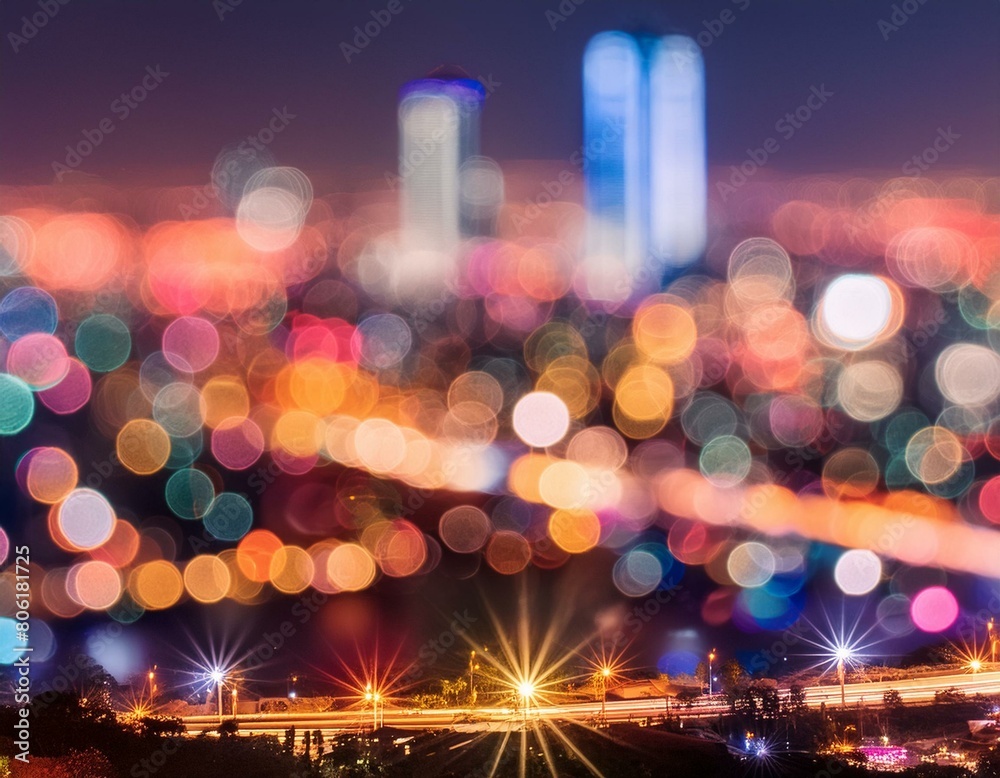 Vibrant, multi-colored bokeh balls representing city lights at night