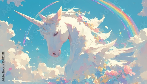 pastel rainbow unicorn background with flowers