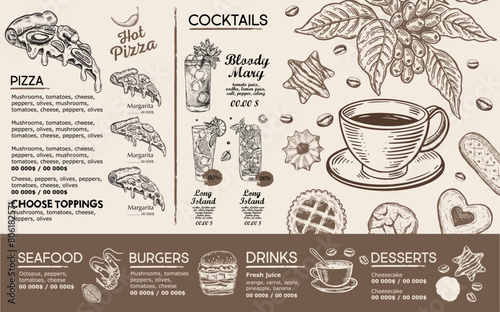 Menu, Restaurant cafe, template design. Food flyer.	