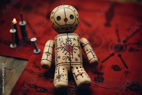 Voodoo doll with occult symbols. Generative AI