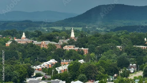 Berea College architecture in Berea old city downtown. Panoramic view of educational district skyline with campus buildings photo