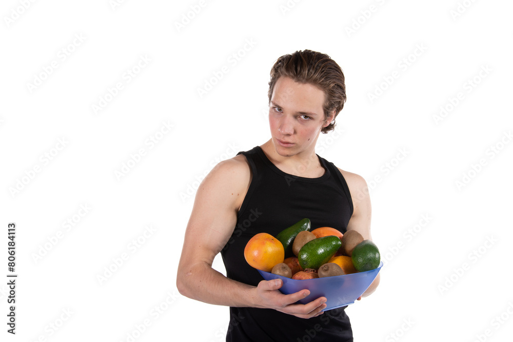 Young attractive athletic man. Sports, diet and healthy lifestyle. White background. Young attractive athletic man. Sports, diet and healthy lifestyle. White background.