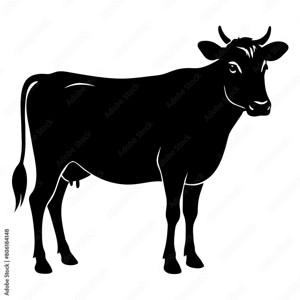 silhouette of a black and white cow