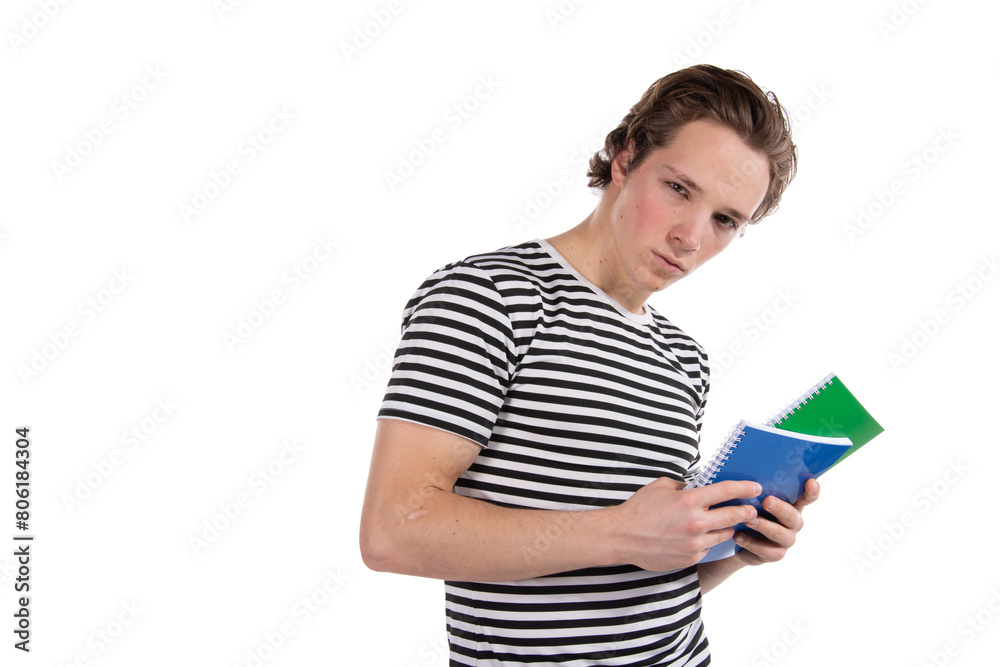 Young attractive student. Study and work. White background. Young attractive student. Study and work. White background.