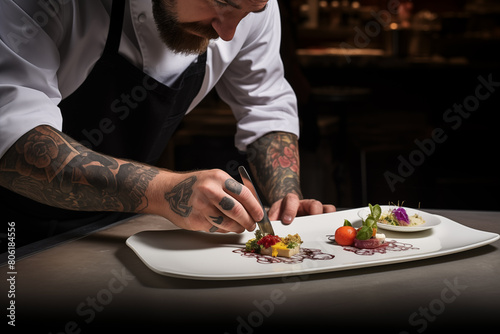 Crop of chef presenting his signature dish. Generative AI