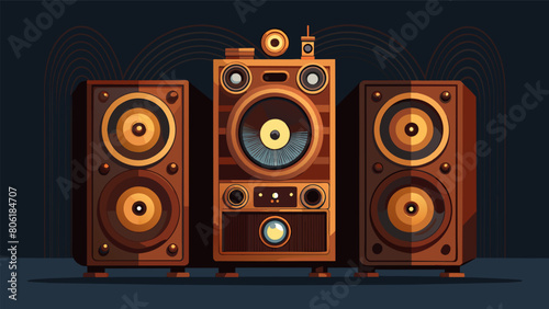 The vintage speakers with their deep wood finish and intricate design add a touch of elegance to the otherwise industrial space. Vector illustration