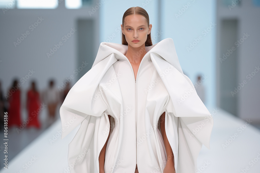 Female model in extravagant couture. Generative AI Female model in extravagant couture. Generative AI