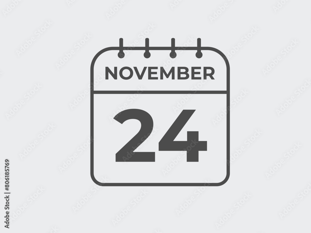 November 24 calendar reminder. 24 November daily calendar icon template. Calendar 24 November icon Design template. Vector illustration
November 24 calendar reminder. 24 November daily calendar icon template. Calendar 24 November icon Design template. Vector illustration