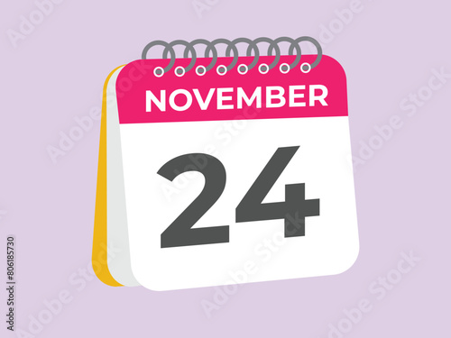 November  24 calendar reminder. 24 November  daily calendar icon template. Calendar 24 November  icon Design template. Vector illustration
