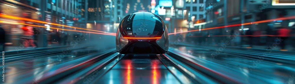 Fototapeta premium A futuristic city with a transparent futuristic tram