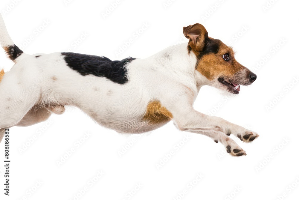 dog jumping on white background