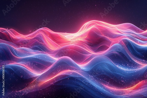 Abstract Neon Wavy Lines in Pink and Blue Shimmering Neon Light Waves