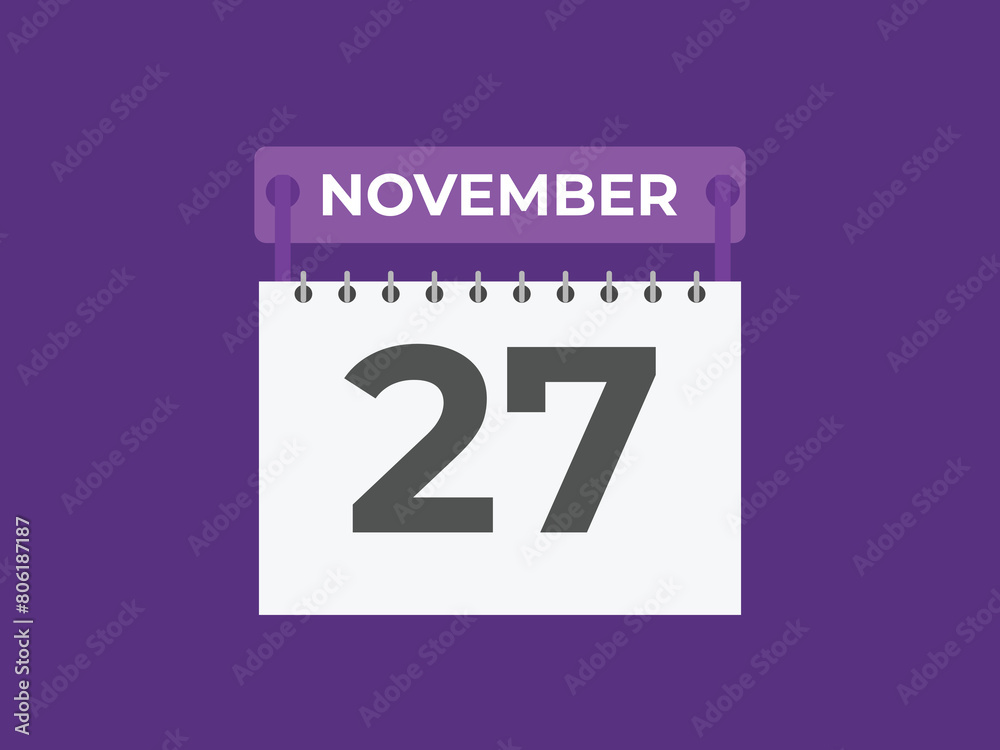 November  27 calendar reminder. 27 November  daily calendar icon template. Calendar 27 November  icon Design template. Vector illustration
