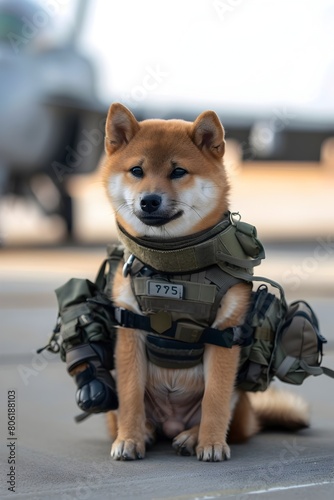 Shiba Inu Puppy Donning Tactical Gear During Airforce Base Training © Bavorndej