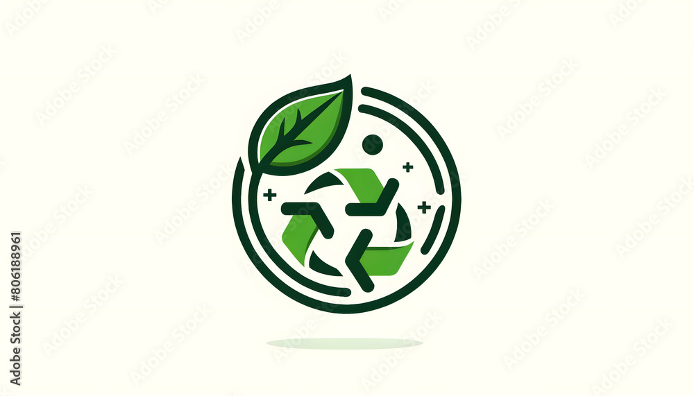 Green Recycling Logo with Leaf and Arrows: Symbol of Environmental Conservation Green Recycling Logo with Leaf and Arrows: Symbol of Environmental Conservation