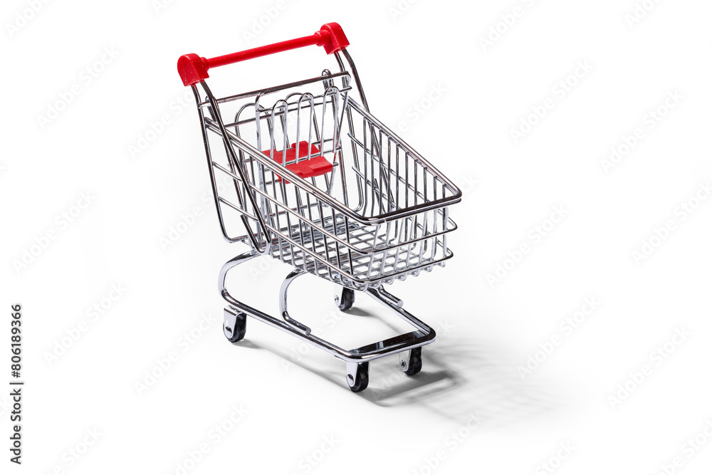 Empty grocery cart on clean white background with shadow. Empty grocery cart on clean white background with shadow.
