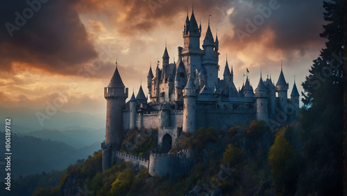 Enigmatic fantasy castle nestled in a distant realm, shrouded in mystery and enchantment, waiting to be discovered by adventurous souls © xKas