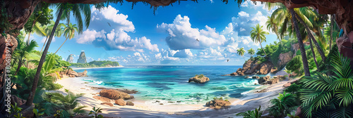 Tropical Beach Paradise in the Seychelles, White Sand Shores and Crystal Blue Waters Under Sunny Skies